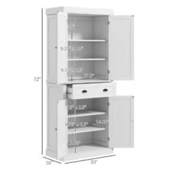 16 In. W X 30 In. D X 72.50 In. H White Particle Board Freestanding Linen Cabinet With 3 Shelves And Drawer In White -Tahanbath white tahanbath linen cabinets ct xl p200697 c3 1000