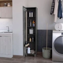 11.80 In. W X 15.80 In. D X 64.50 In. H MDF Freestanding Linen Cabinet With Open Shelves, Drawer And Doors In White -Tahanbath white tahanbath linen cabinets ct xl p217013 31 1000