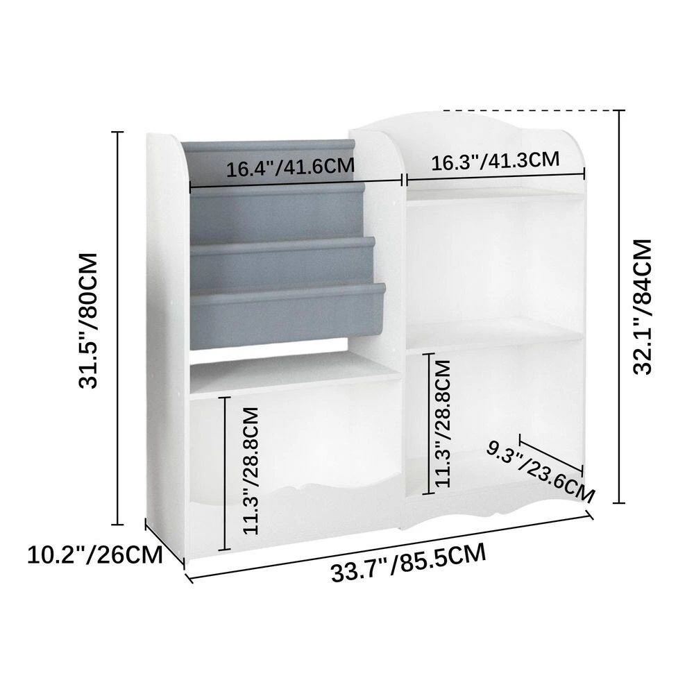 10.20 In. W X 33.70 In. D X 32.10 In. H White MDF Freestanding Linen Cabinet With Toy Storage Organizer In White 3 10.20 In. W X 33.70 In. D X 32.10 In. H White MDF Freestanding Linen Cabinet With Toy Storage Organizer In White - Image 3