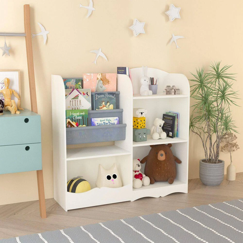 10.20 In. W X 33.70 In. D X 32.10 In. H White MDF Freestanding Linen Cabinet With Toy Storage Organizer In White 2 10.20 In. W X 33.70 In. D X 32.10 In. H White MDF Freestanding Linen Cabinet With Toy Storage Organizer In White - Image 2