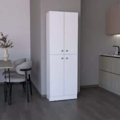 23.60 In. W X 11.80 In. D X 71.10 In. H White Wood Freestanding Linen Cabinet W/5-Shelves And 4-Doors In White -Tahanbath white tahanbath linen cabinets ct xl p221377 31 1000