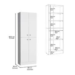 23.60 In. W X 11.80 In. D X 71.10 In. H White Wood Freestanding Linen Cabinet W/5-Shelves And 4-Doors In White -Tahanbath white tahanbath linen cabinets ct xl p221377 c3 1000