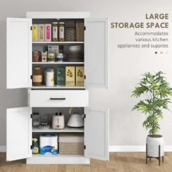 20.90 In. W X 15 In. D X 47 In. H White Particle Board Freestanding Linen Cabinet With 5-Shelves And Drawer In White -Tahanbath white tahanbath linen cabinets ct xl p229637 1f 1000