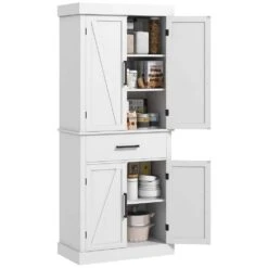 20.90 In. W X 15 In. D X 47 In. H White Particle Board Freestanding Linen Cabinet With 5-Shelves And Drawer In White -Tahanbath white tahanbath linen cabinets ct xl p229637 44 1000