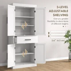 20.90 In. W X 15 In. D X 47 In. H White Particle Board Freestanding Linen Cabinet With 5-Shelves And Drawer In White -Tahanbath white tahanbath linen cabinets ct xl p229637 4f 1000