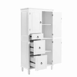 15 In. W X 30.60 In. D X 61.70 In. H White MDF Freestanding Linen Cabinet With 3 Drawers And Adjustable Shelves In White -Tahanbath white tahanbath linen cabinets ct xl p236498k 44 1000