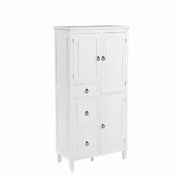 15 In. W X 30.60 In. D X 61.70 In. H White MDF Freestanding Linen Cabinet With 3 Drawers And Adjustable Shelves In White -Tahanbath white tahanbath linen cabinets ct xl p236498k 4f 1000