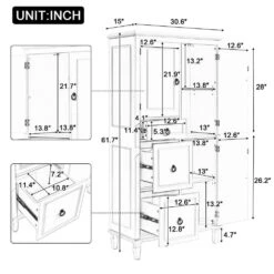 15 In. W X 30.60 In. D X 61.70 In. H White MDF Freestanding Linen Cabinet With 3 Drawers And Adjustable Shelves In White -Tahanbath white tahanbath linen cabinets ct xl p236498k c3 1000