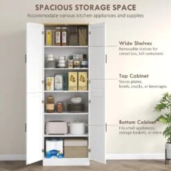 11.80 In. W X 23.50 In. D X 67.30 In. H White Particle Board Freestanding Linen Cabinet With 4-Door And Shelves In White -Tahanbath white tahanbath linen cabinets ct xl p249923 4f 1000