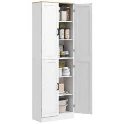 11.80 In. W X 23.50 In. D X 67.30 In. H White Particle Board Freestanding Linen Cabinet With 4-Door And Shelves In White
