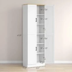11.80 In. W X 23.50 In. D X 67.30 In. H White Particle Board Freestanding Linen Cabinet With 4-Door And Shelves In White -Tahanbath white tahanbath linen cabinets ct xl p249923 c3 1000