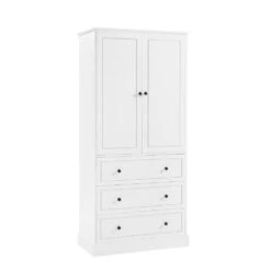 16.40 In. W X 32.80 In. D X 69.20 In. H White MDF Freestanding Linen Cabinet With 3-Drawers And Shelves In White -Tahanbath white tahanbath linen cabinets ct xl p262026k 4f 1000