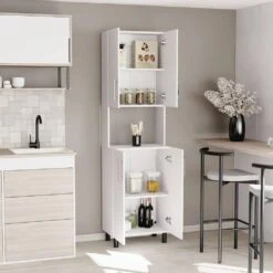 22.20 In. W X 13.20 In. D X 76.80 In. H White MDF Freestanding Linen Cabinet With 5-Shelves And 4-Door In White -Tahanbath white tahanbath linen cabinets ct xl p264145 31 1000
