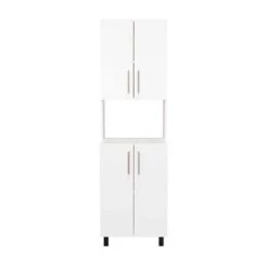 22.20 In. W X 13.20 In. D X 76.80 In. H White MDF Freestanding Linen Cabinet With 5-Shelves And 4-Door In White