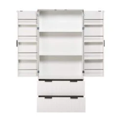 15.75 In. W X 31.49 In. D X 71.65 In. H White MDF Freestanding Linen Cabinet With 2-Drawers And 8-Door In White