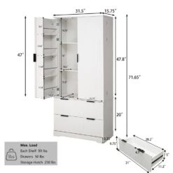 15.75 In. W X 31.49 In. D X 71.65 In. H White MDF Freestanding Linen Cabinet With 2-Drawers And 8-Door In White -Tahanbath white tahanbath linen cabinets ct xl p294993 c3 1000