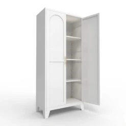 13.80 In. W X 27.60 In. D X 61 In. H White Steel Freestanding Linen Cabinet W/Doors And Adjustable Shelves In White -Tahanbath white tahanbath linen cabinets ct xl p306328 4f 1000