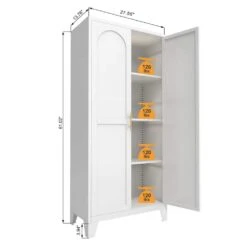 13.80 In. W X 27.60 In. D X 61 In. H White Steel Freestanding Linen Cabinet W/Doors And Adjustable Shelves In White -Tahanbath white tahanbath linen cabinets ct xl p306328 c3 1000