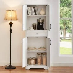15 In. W X 108.70 In. D X 68 In. H White MDF And Particle Board Freestanding Linen Cabinet With Drawers In White -Tahanbath white tahanbath linen cabinets ct xl s00010 31 1000