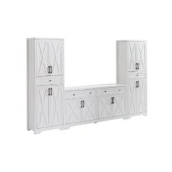 15 In. W X 108.70 In. D X 68 In. H White MDF And Particle Board Freestanding Linen Cabinet With Drawers In White