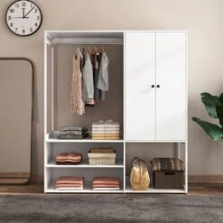 19.69 In. W X 55.12 In. D X 62.99 In. H White Particle Board Freestanding Linen Cabinet W/Doors And Shelves In White -Tahanbath white tahanbath linen cabinets ct xl s00181 31 1000