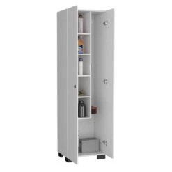 20.20 In. W X 15.40 In. D X 71.30 In. H White Particle Board Freestanding Linen Cabinet With Shelves In White -Tahanbath white tahanbath linen cabinets ct xl s00400 4f 1000