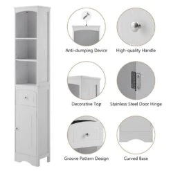 13.4 In. W X 9.1 In. D X 66.9 In. H White MDF Freestanding Linen Cabinet With Drawer In White -Tahanbath white tahanbath linen cabinets q g wf289423aak 44 1000