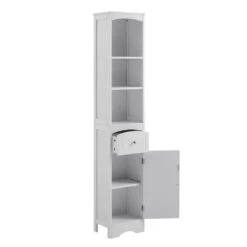 13.4 In. W X 9.1 In. D X 66.9 In. H White MDF Freestanding Linen Cabinet With Drawer In White -Tahanbath white tahanbath linen cabinets q g wf289423aak c3 1000