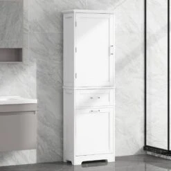 13.50 In. Wx 20.00 In. Dx 68.4 In. Hx White MDF Freestanding Linen Cabinet -Tahanbath white tahanbath linen cabinets z n725p206895k 44 1000