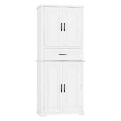 30.00 In. W X 15.70 In. D X 72.20 In. H In White Bathroom Storage Linen Cabinet With Doors, Drawer And Adjustable Shelf