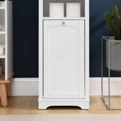 13.75 In. W X 15.75 In. D X 63.75 In. H White Linen Cabinet With 4 Adjustable Shelves & Laundry Hamper -Tahanbath white tahanbath linen cabinets z w1801p195737 4f 1000
