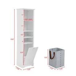 13.75 In. W X 15.75 In. D X 63.75 In. H White Linen Cabinet With 4 Adjustable Shelves & Laundry Hamper -Tahanbath white tahanbath linen cabinets z w1801p195737 76 1000