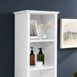 13.75 In. W X 15.75 In. D X 63.75 In. H White Linen Cabinet With 4 Adjustable Shelves & Laundry Hamper -Tahanbath white tahanbath linen cabinets z w1801p195737 fa 1000