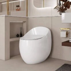 1-Piece 1.28 GPF Single Flush Egg Shape Toilet In Glossy White -Tahanbath white tahanbath one piece toilets z w2973p248391 4f 1000