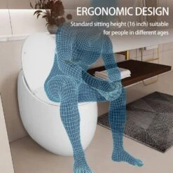 1-Piece 1.28 GPF Single Flush Egg Shape Toilet In Glossy White -Tahanbath white tahanbath one piece toilets z w2973p248391 66 1000