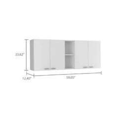 Portofino 150-Wall Cabinet, Double Door, 2-External Shelves, 2-Interior Shelves-White -Tahanbath white tahanbath pantry organizers z b07091979 44 1000