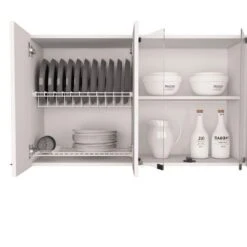 24 In. H White Wall Cabinet With 4-Doors, 2-Inner Shelves, Organizer, 2-Glass-Door Storage -Tahanbath white tahanbath pantry organizers z b097133120 44 1000