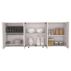 24 In. H White Wall Cabinet With 4-Doors, 2-Inner Shelves, Organizer, 2-Glass-Door Storage -Tahanbath white tahanbath pantry organizers z b097133120 4f 1000