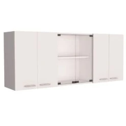 24 In. H White Wall Cabinet With 4-Doors, 2-Inner Shelves, Organizer, 2-Glass-Door Storage -Tahanbath white tahanbath pantry organizers z b097133120 fa 1000
