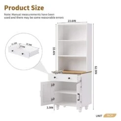 Farmhouse Storage Cabinet - Solid Wood Gourd Legs Adjustable Shelves 5-Tier With Drawer-White -Tahanbath white tahanbath pantry organizers z n721p205790k d4 1000