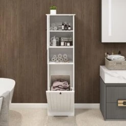 1-Compartment 1-Door Tilt-Out Laundry Sorter Cabinet-White -Tahanbath white tahanbath pantry organizers z w1120p146256 c3 1000