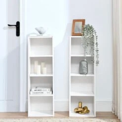 8-Tier Media Tower Rack – Slim CD/DVD Storage Cabinet With Adjustable Shelves In White -Tahanbath white tahanbath pantry organizers z w1134p269321 44 1000