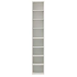 8-Tier Media Tower Rack – Slim CD/DVD Storage Cabinet With Adjustable Shelves In White