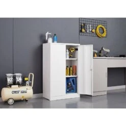The Ultimate Folding Metal Storage Cabinet: Locking Doors Adjustable Shelf, For Home, Office, School And Garage In White -Tahanbath white tahanbath pantry organizers z w124757865 31 1000
