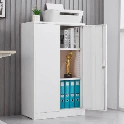The Ultimate Folding Metal Storage Cabinet: Locking Doors Adjustable Shelf, For Home, Office, School And Garage In White -Tahanbath white tahanbath pantry organizers z w124757865 44 1000