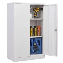 The Ultimate Folding Metal Storage Cabinet: Locking Doors Adjustable Shelf, For Home, Office, School And Garage In White -Tahanbath white tahanbath pantry organizers z w124757865 4f 1000