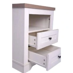 Antique Farmhouse End Table: 2-Drawer Storage (Bedroom/Living Room) In White -Tahanbath white tahanbath pantry organizers z w1247p173330 1f 1000