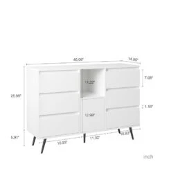 High-Gloss White Living Room Sideboard With LED Lights-Modern Wooden Storage And Display Cabinet For Kitchen -Tahanbath white tahanbath pantry organizers z w132166385 1f 1000
