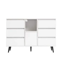 High-Gloss White Living Room Sideboard With LED Lights-Modern Wooden Storage And Display Cabinet For Kitchen -Tahanbath white tahanbath pantry organizers z w132166385 40 1000