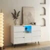 High-Gloss White Living Room Sideboard With LED Lights-Modern Wooden Storage And Display Cabinet For Kitchen
